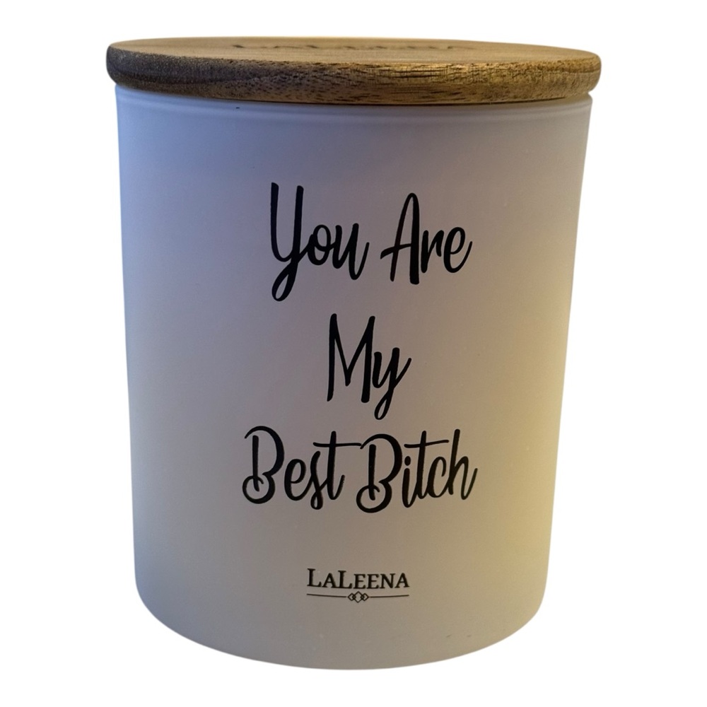 LaLeena Soy Jasmine Scent Candle with Wooden Lid and saying